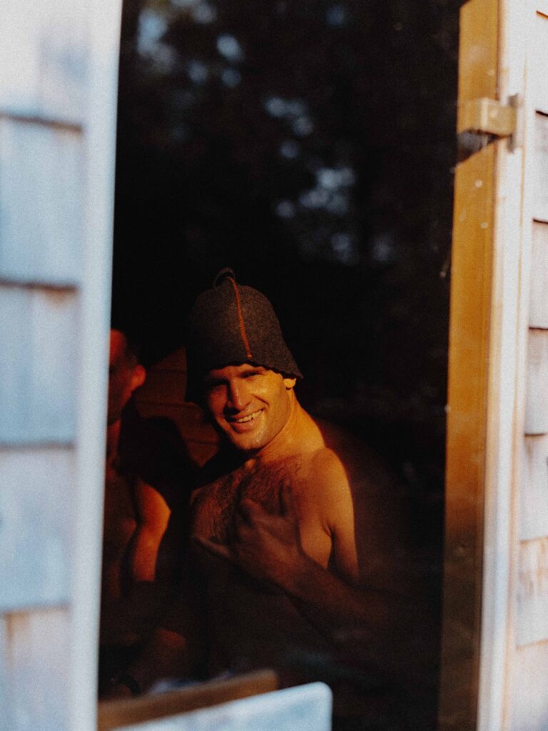 Charlie Watts enjoying a sauna.