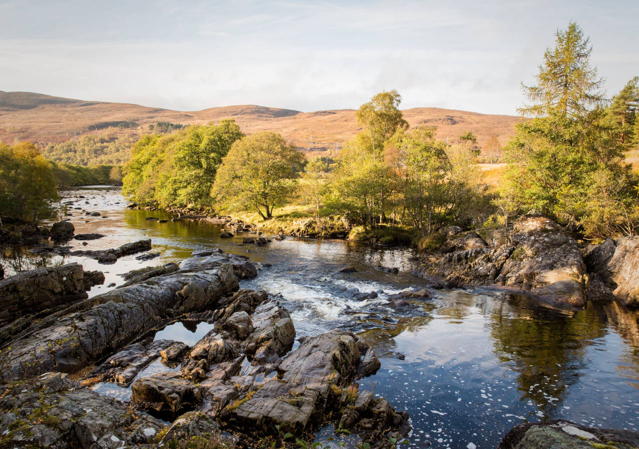 A scenic view of the Falls of Dochart in Killin