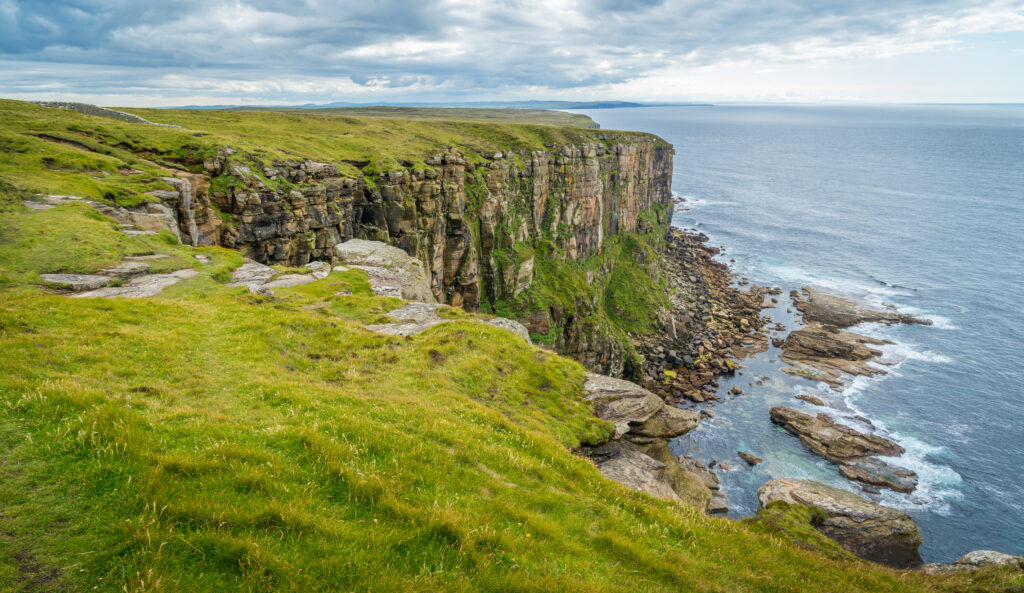 Scenic cliffs in Dunnet Head, in Caithness, on the north coast of Scotland, the most northerly point of the mainland of Great Britain.