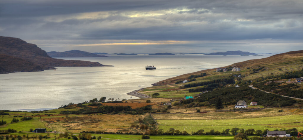 A view from Ullapool Hill in Ullapool on the western coast of Scotland.